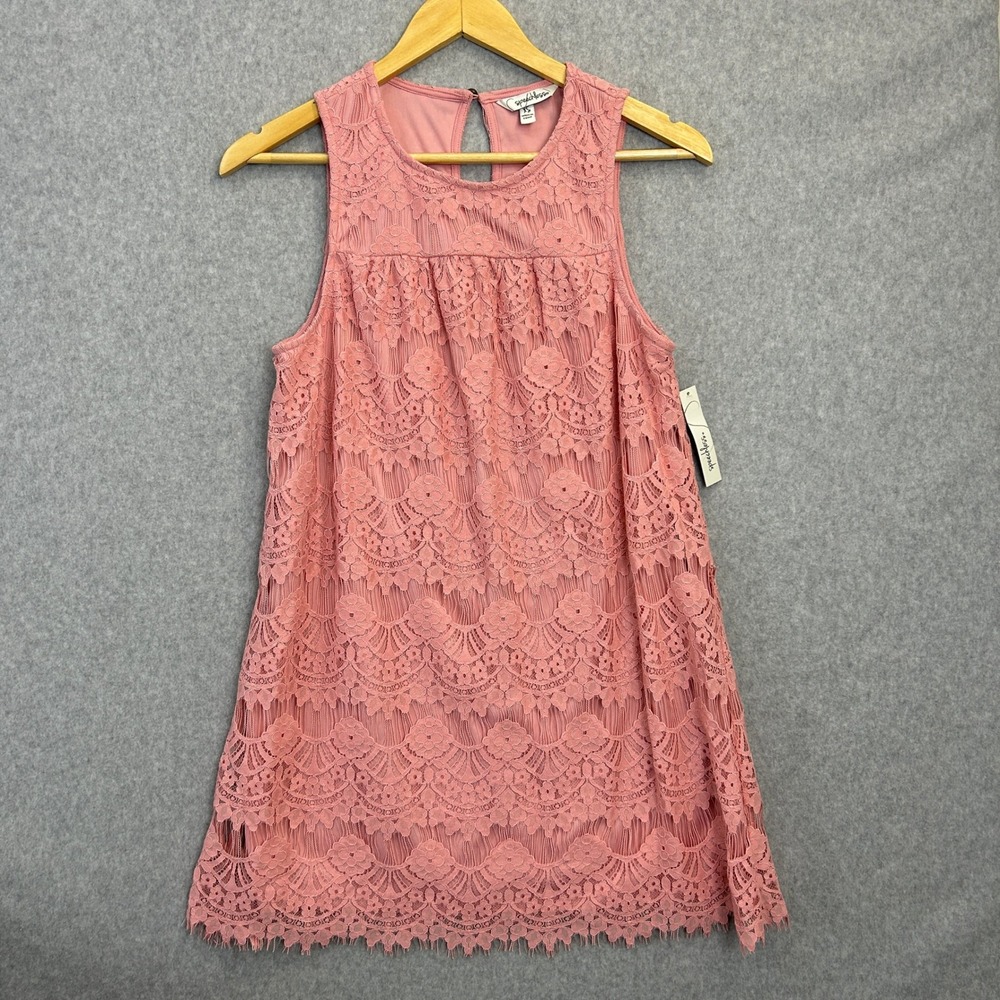 Speechless XS Lace Shift Tank Dress Pink Scalloped Hem Romantic Cottagecore NWT
